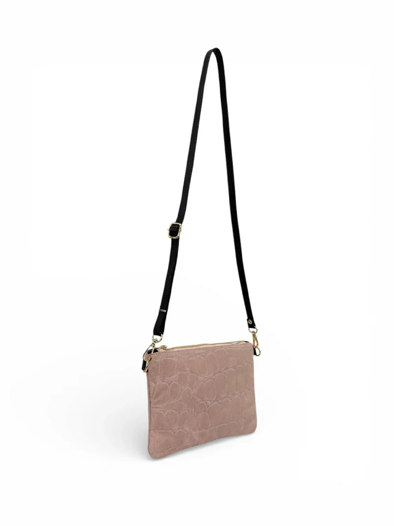 Sac pochette en daim embossé crocodile ZELINE Rose nude