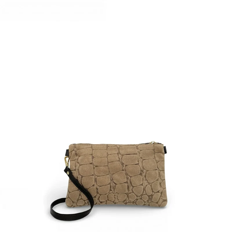 Sac pochette en daim embossé crocodile ZELINE Taupe