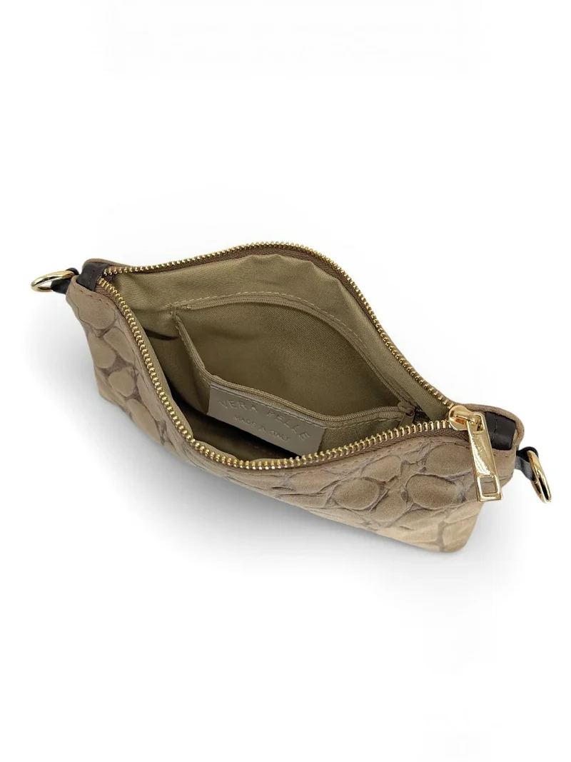 Sac pochette en daim embossé crocodile ZELINE Taupe