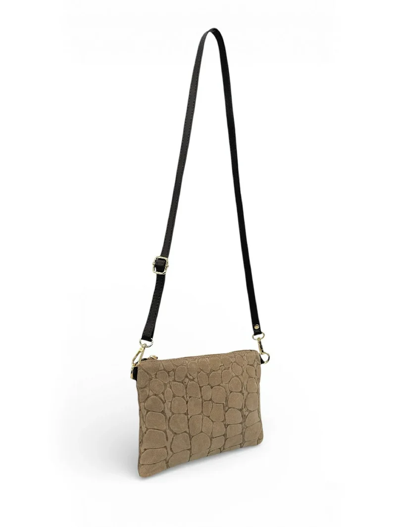 Sac pochette en daim embossé crocodile ZELINE Taupe