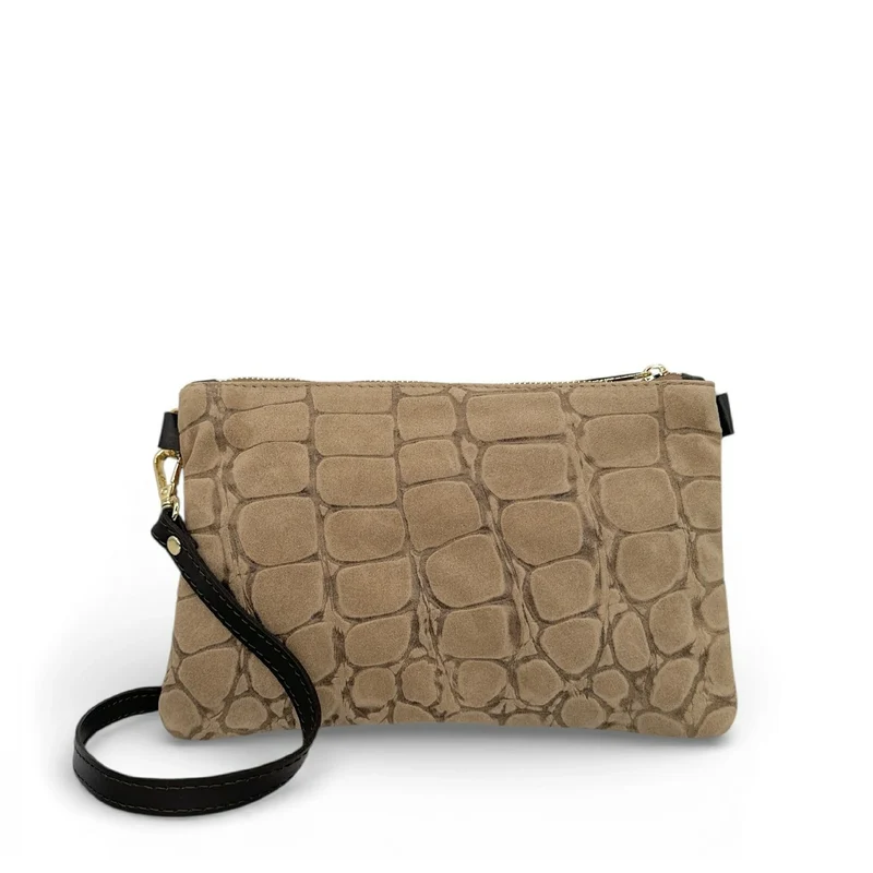 Sac pochette en daim embossé crocodile ZELINE Taupe