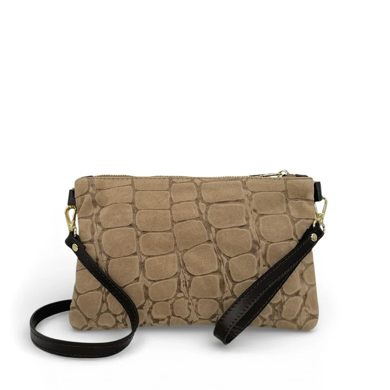 Sac pochette en daim embossé crocodile ZELINE Taupe