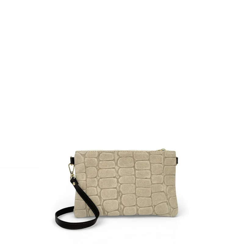 Sac pochette en daim embossé crocodile ZELINE Taupe clair