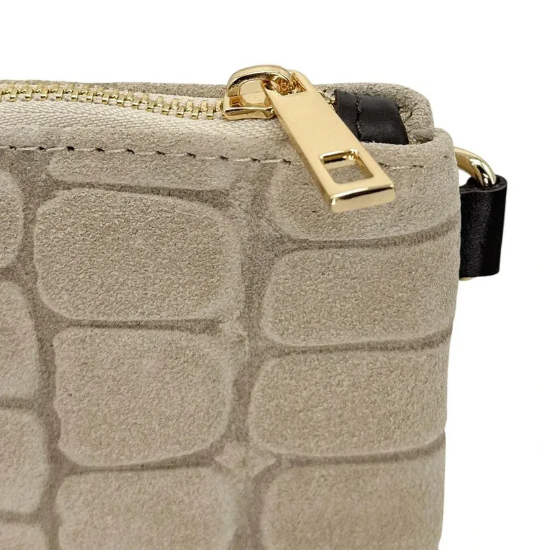 Sac pochette en daim embossé crocodile ZELINE Taupe clair