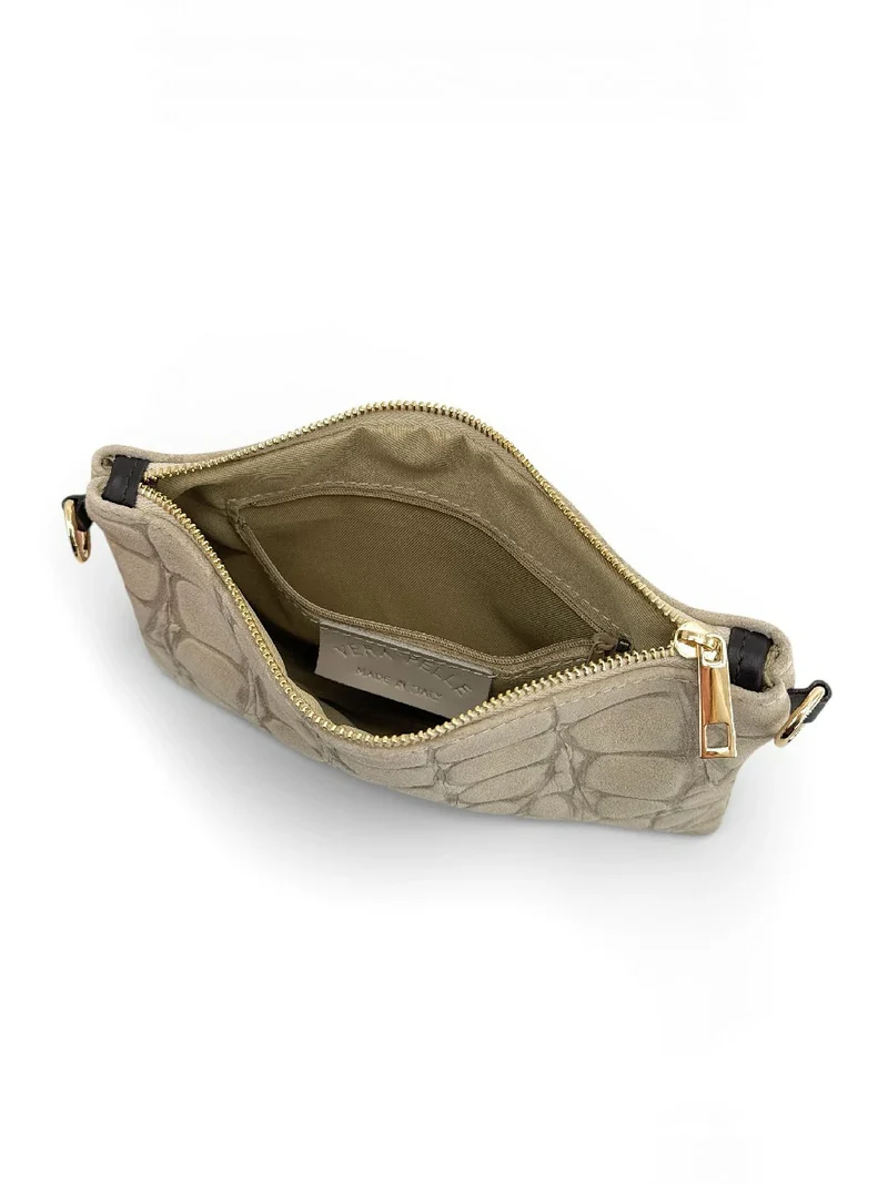 Sac pochette en daim embossé crocodile ZELINE Taupe clair