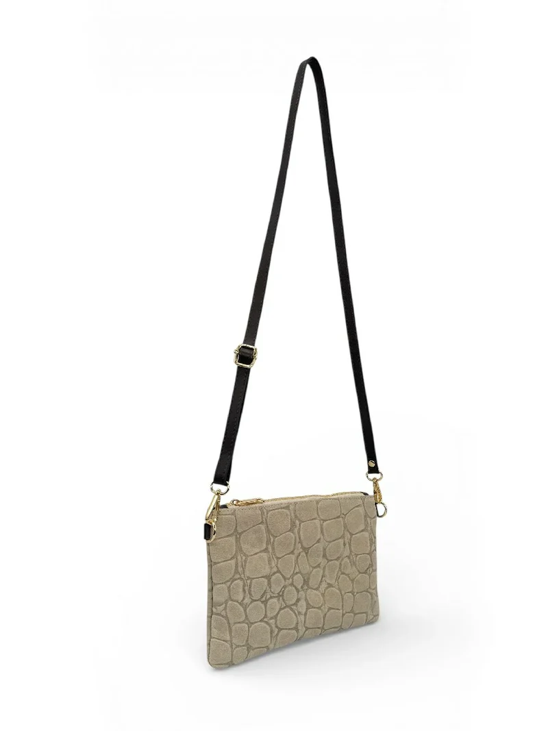 Sac pochette en daim embossé crocodile ZELINE Taupe clair