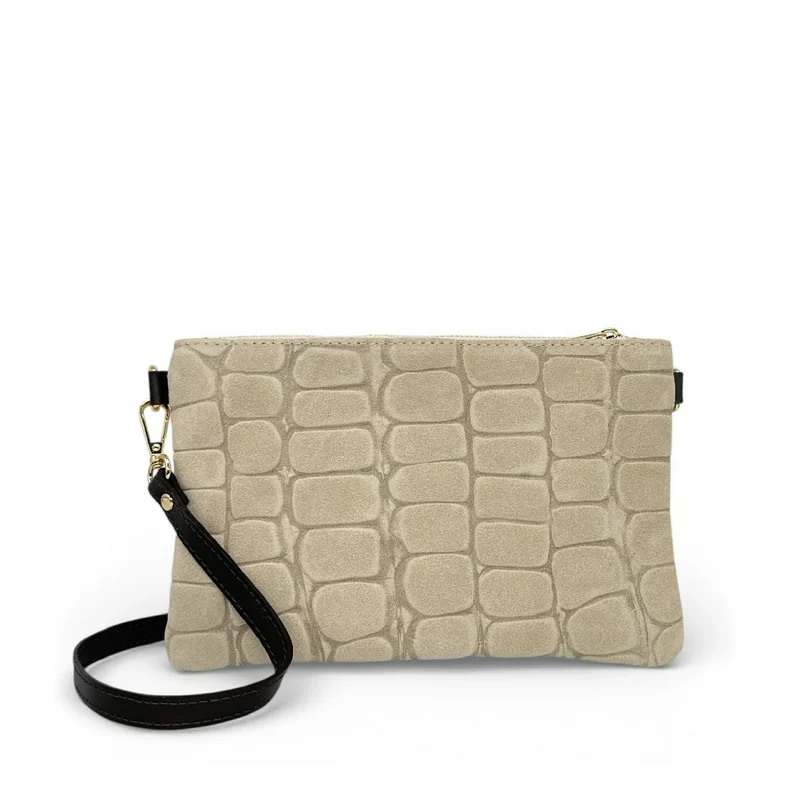 Sac pochette en daim embossé crocodile ZELINE Taupe clair