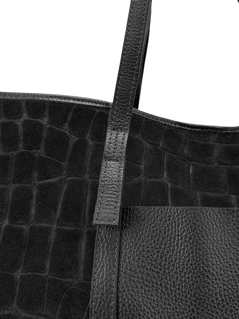 Grand sac cabas en cuir grainé et daim VENICE Noir