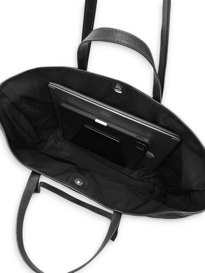 Grand sac cabas en cuir grainé et daim VENICE Noir