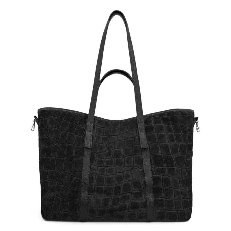 Grand sac cabas en cuir grainé et daim VENICE Noir
