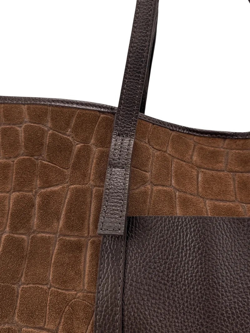 Grand sac cabas en cuir grainé et daim VENICE Marron moka