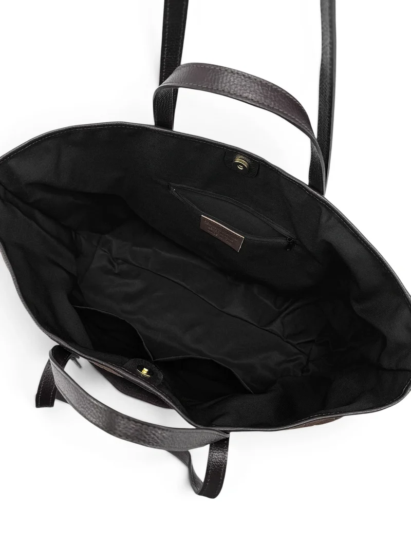 Grand sac cabas en cuir grainé et daim VENICE Marron moka