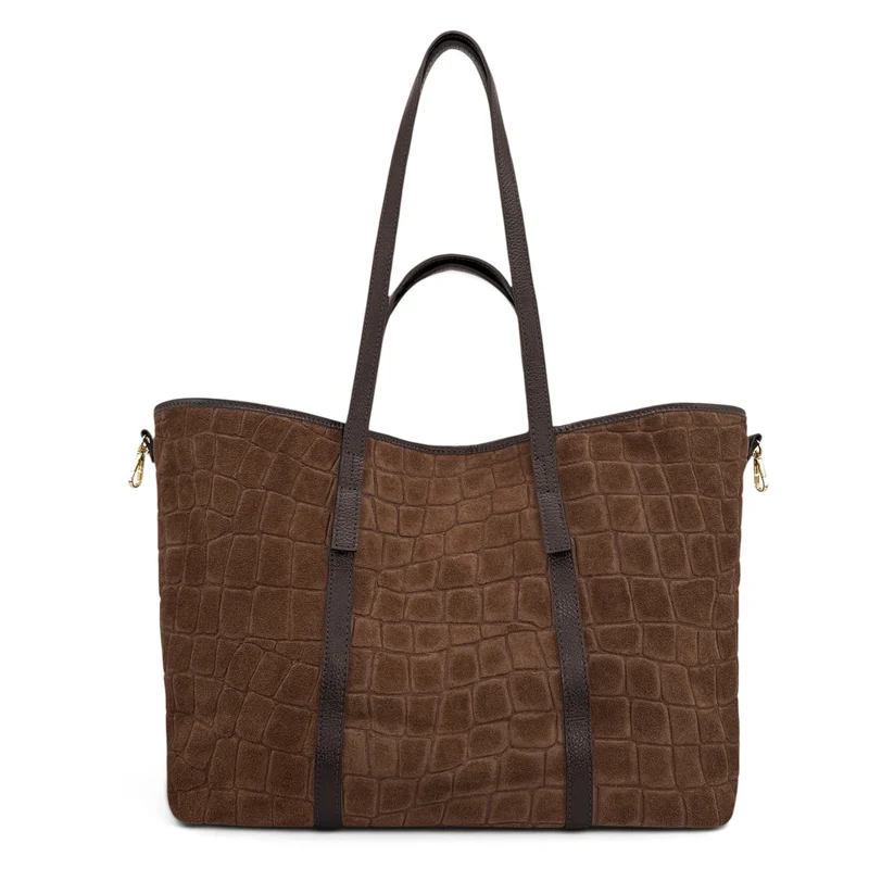Grand sac cabas en cuir grainé et daim VENICE Marron moka
