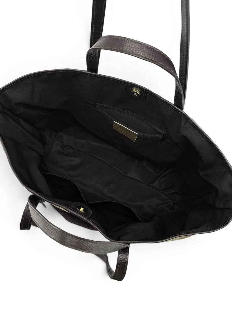 Grand sac cabas en cuir grainé et daim VENICE Vert kaki