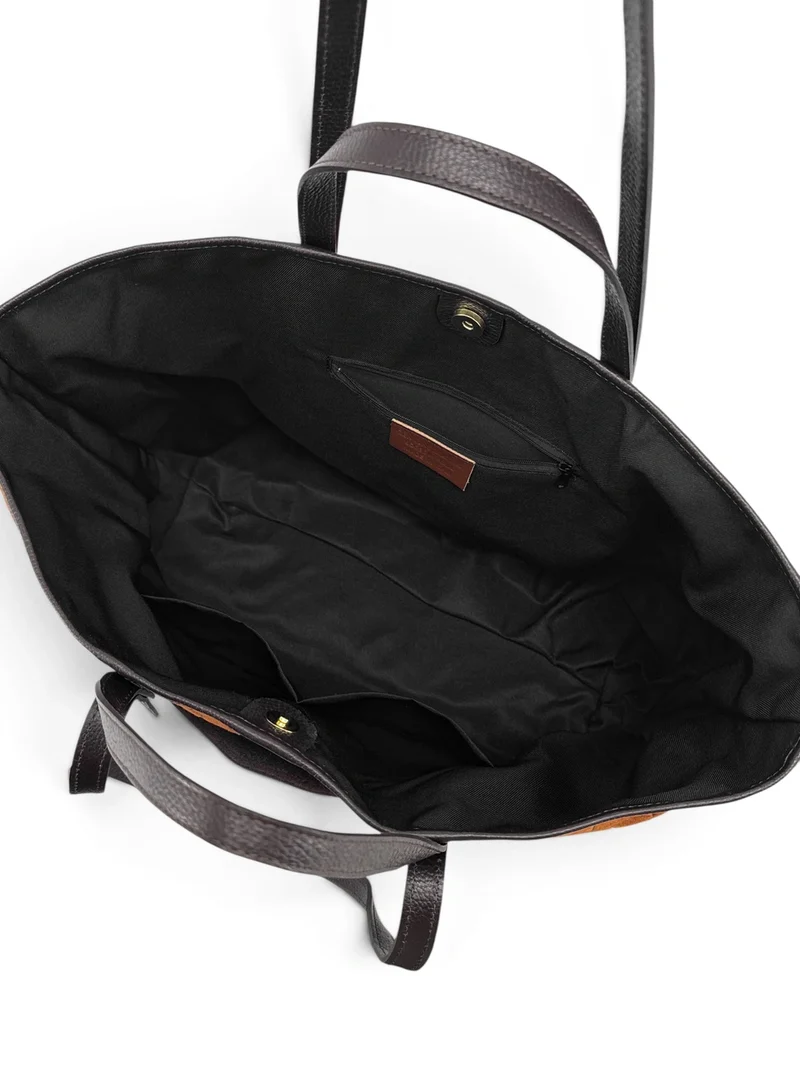 Grand sac cabas en cuir grainé et daim VENICE Marron camel foncé