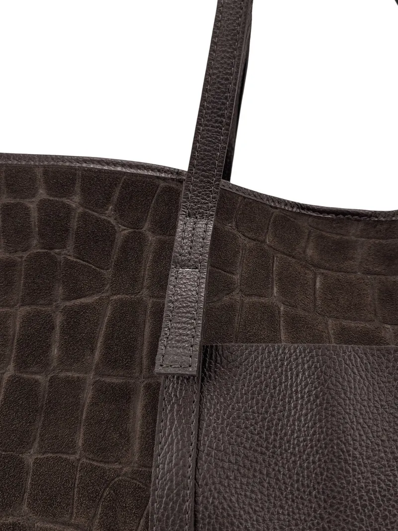 Grand sac cabas en cuir grainé et daim VENICE Marron cacao