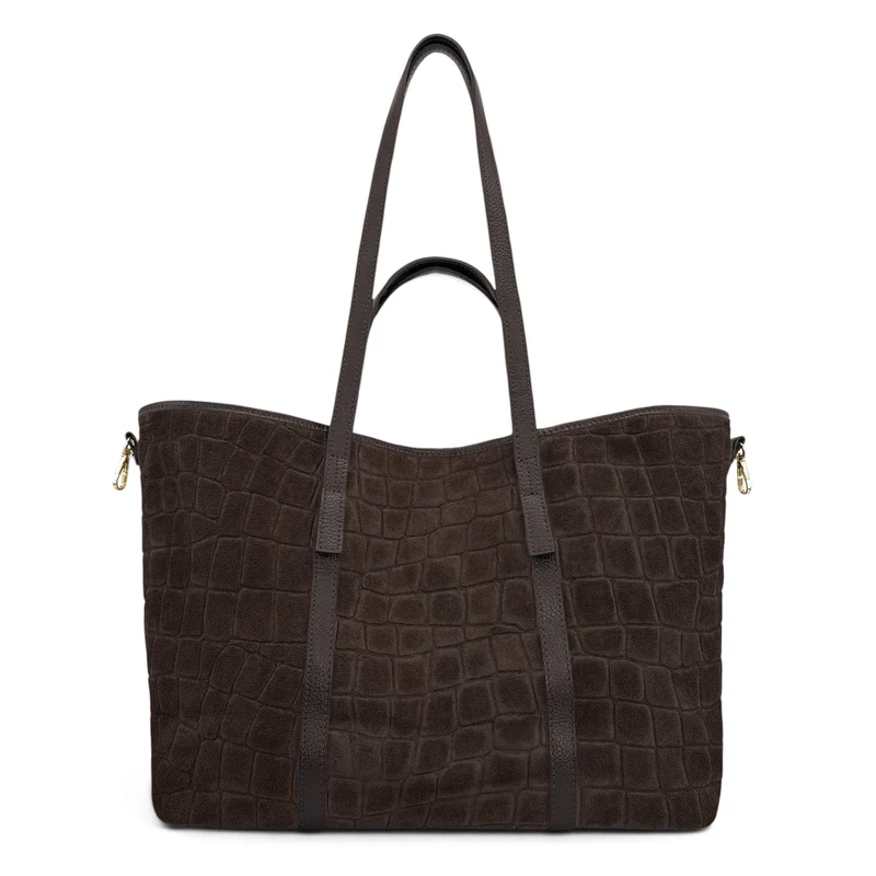 Grand sac cabas en cuir grainé et daim VENICE Marron cacao