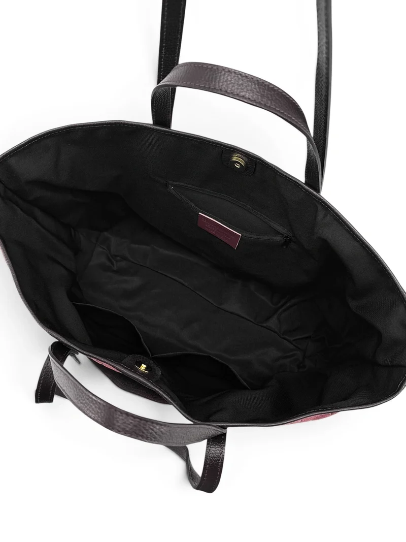 Grand sac cabas en cuir grainé et daim VENICE Bordeaux