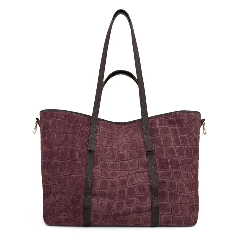 Grand sac cabas en cuir grainé et daim VENICE Bordeaux