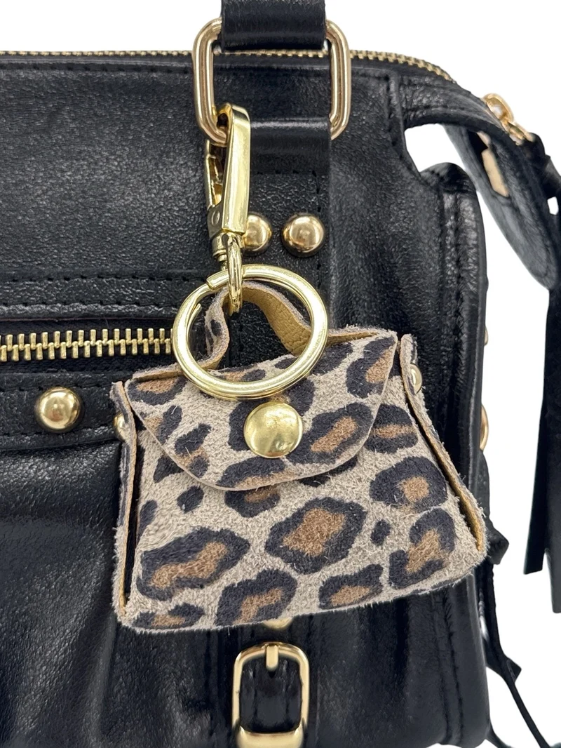 Porte-clés mini-sac en cuir BABY BABEL Léopard