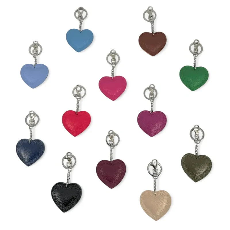 Porte-clés en cuir grainé COEUR SILVER Bleu céleste