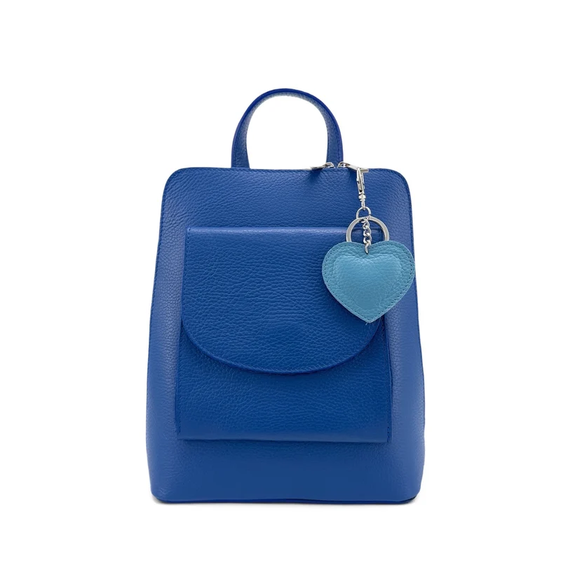 Porte-clés en cuir grainé COEUR SILVER Bleu céleste