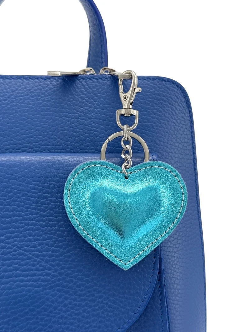 Porte-clés en cuir irisé COEUR GLOW Bleu turquoise