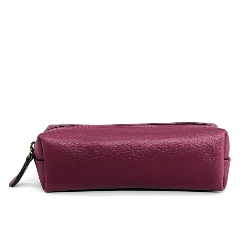 Trousse en cuir grainé TICTOC Prune