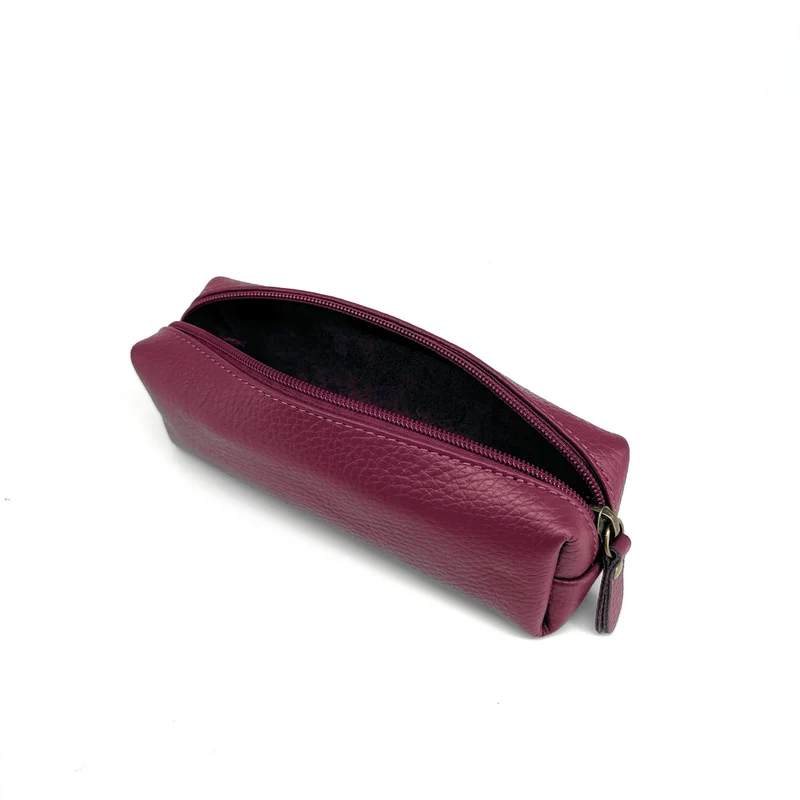 Trousse en cuir grainé TICTOC Prune