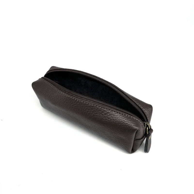 Trousse en cuir grainé TICTOC Marron chocolat