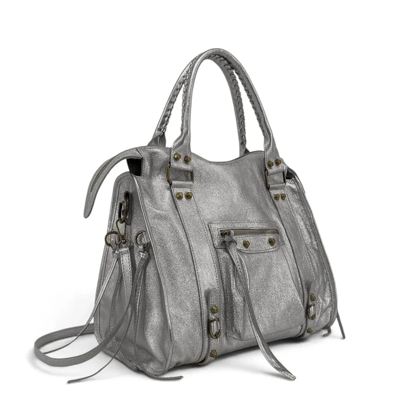 Sac à main en cuir irisé SANDSTORM E.L. SIROCCO Argent moyen