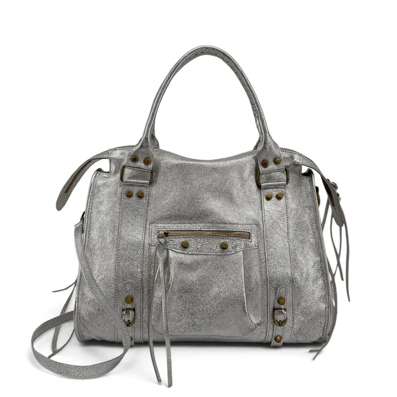 Sac à main en cuir irisé SANDSTORM E.L. SIROCCO Argent moyen