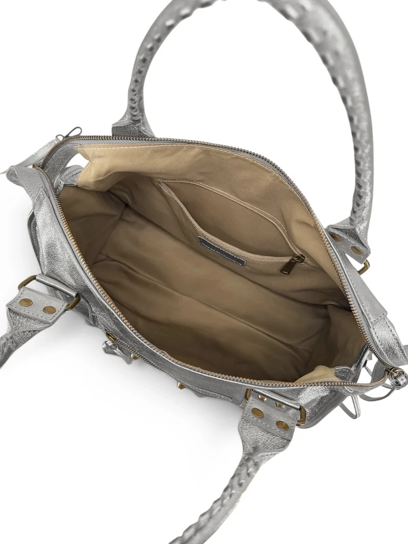 Sac à main en cuir irisé SANDSTORM E.L. SIROCCO Argent moyen