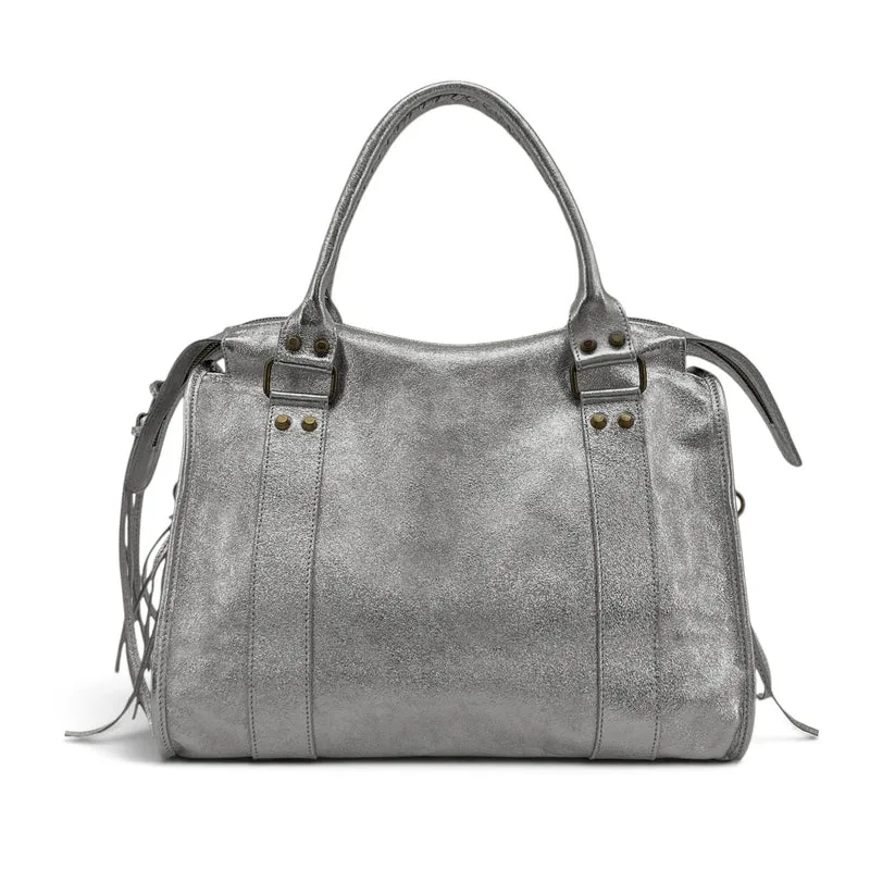 Sac à main en cuir irisé SANDSTORM E.L. SIROCCO Argent moyen