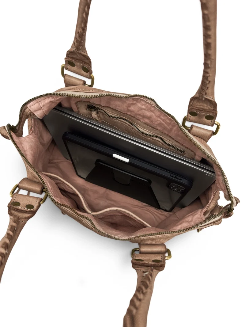 Grand sac en cuir vintage STORM XL HURRICAN Taupe foncé