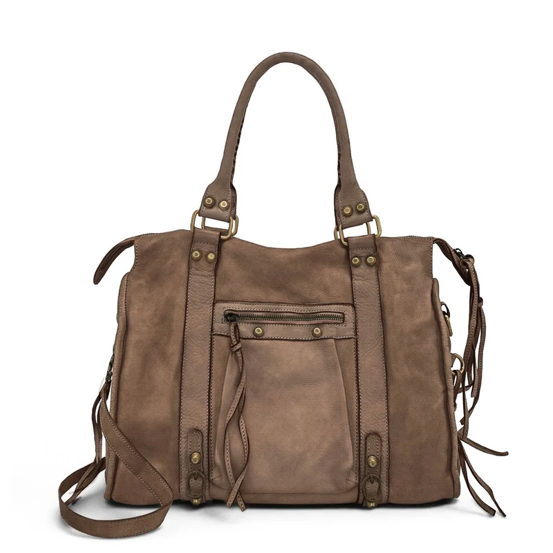 Grand sac en cuir vintage STORM XL HURRICAN Taupe foncé