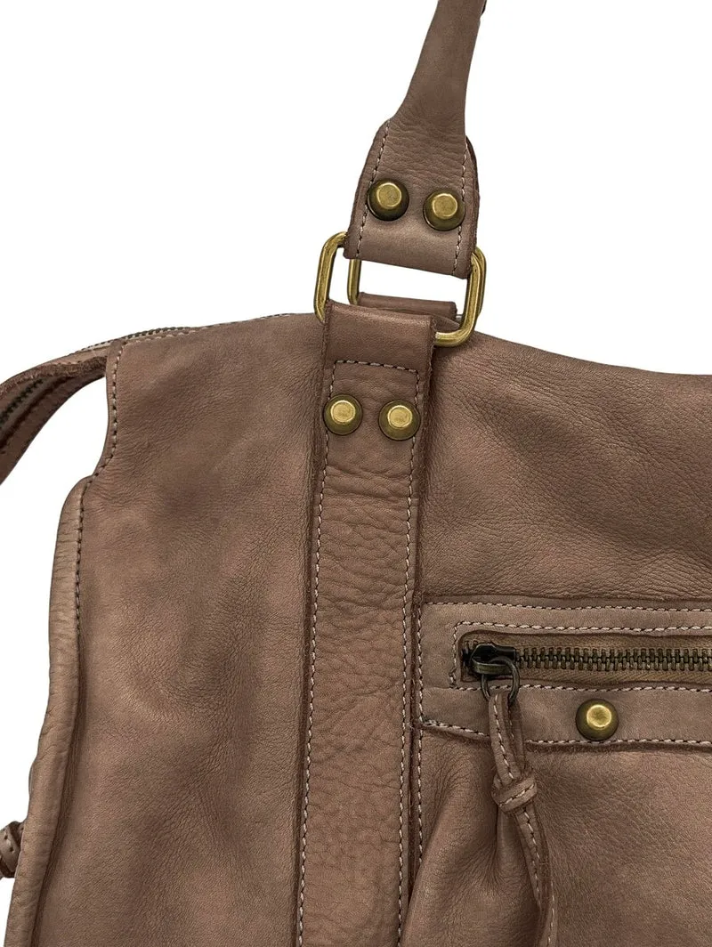 Grand sac en cuir vintage STORM XL HURRICAN Taupe foncé