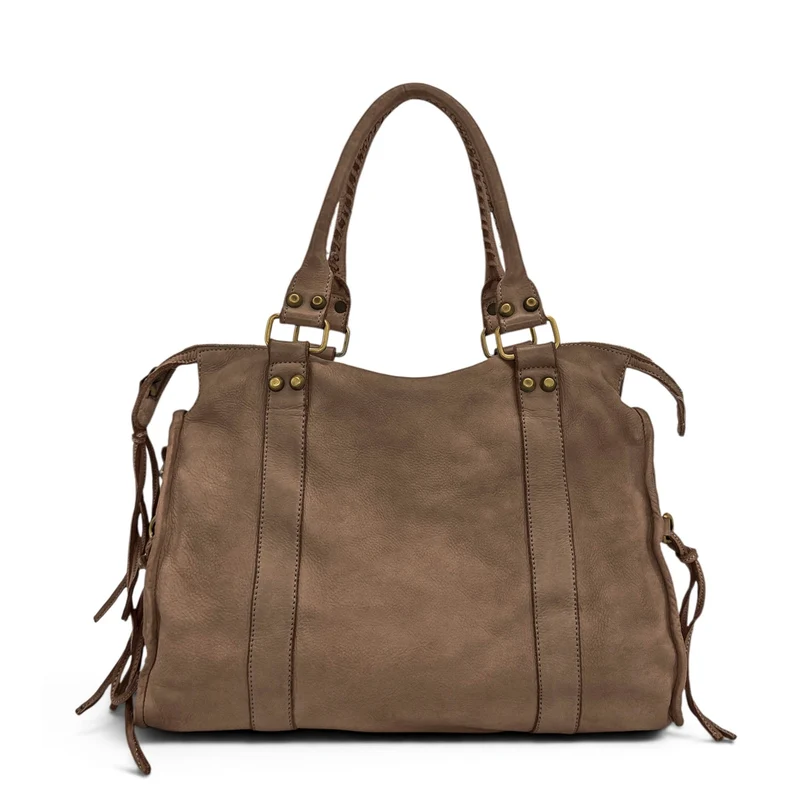 Grand sac en cuir vintage STORM XL HURRICAN Taupe foncé