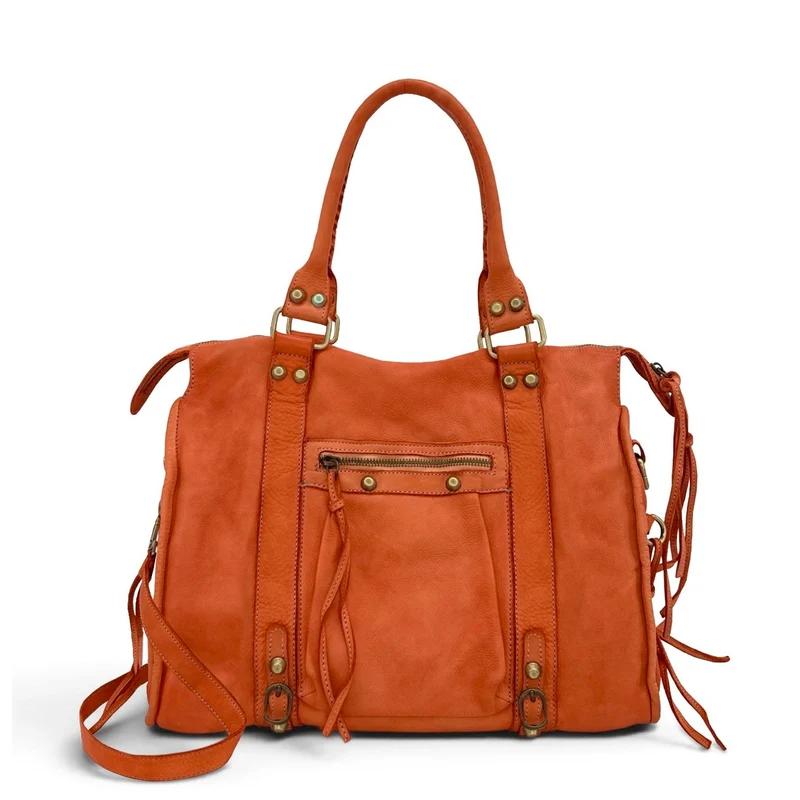 Grand sac en cuir vintage STORM XL HURRICAN Orange