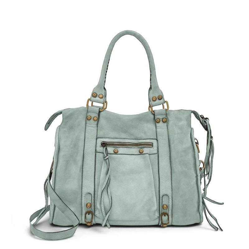 Grand sac en cuir vintage STORM XL HURRICAN Bleu pastel