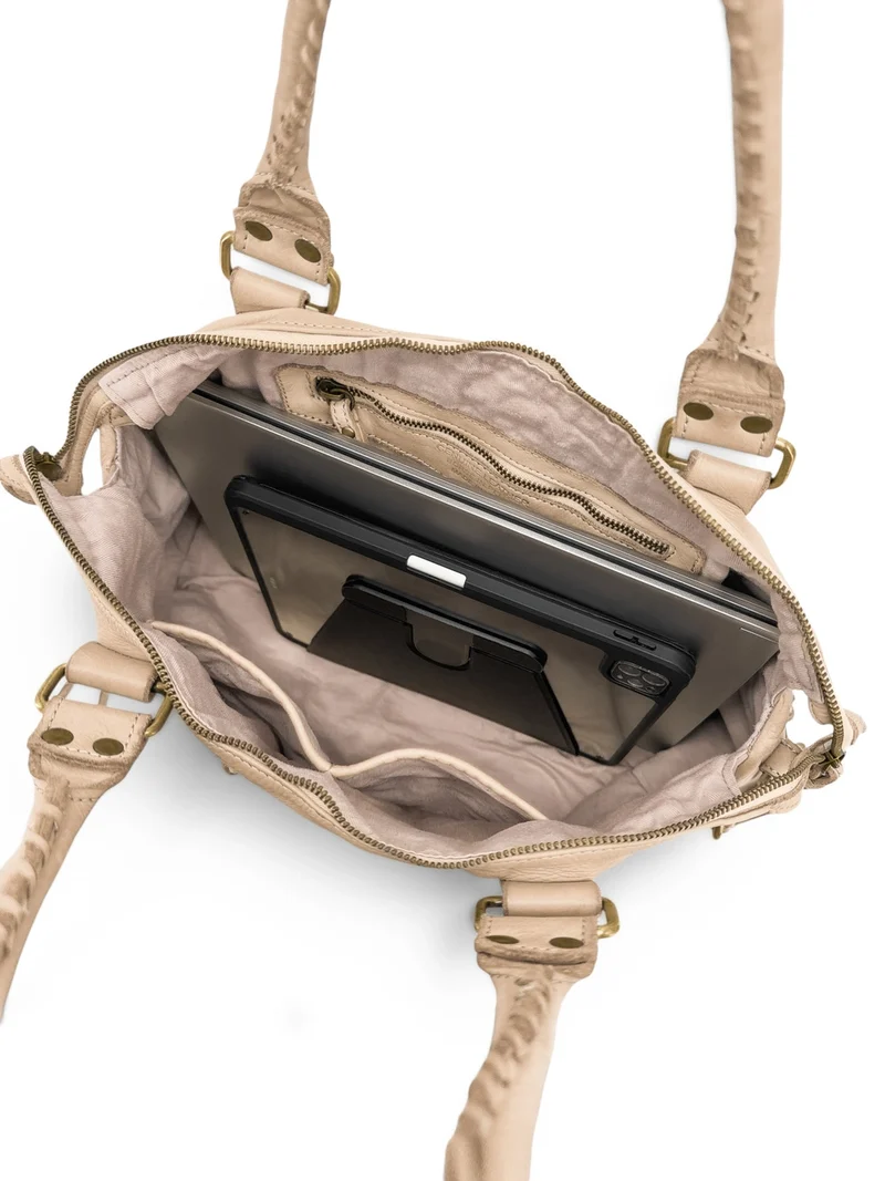 Grand sac en cuir vintage STORM XL HURRICAN Beige crème