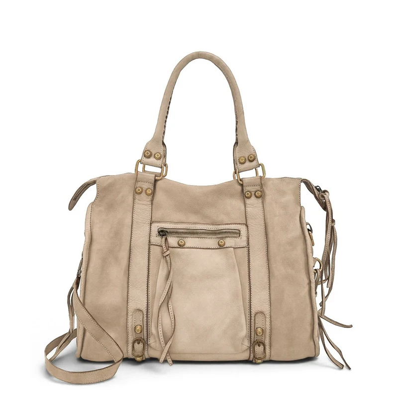 Grand sac en cuir vintage STORM XL HURRICAN Beige crème
