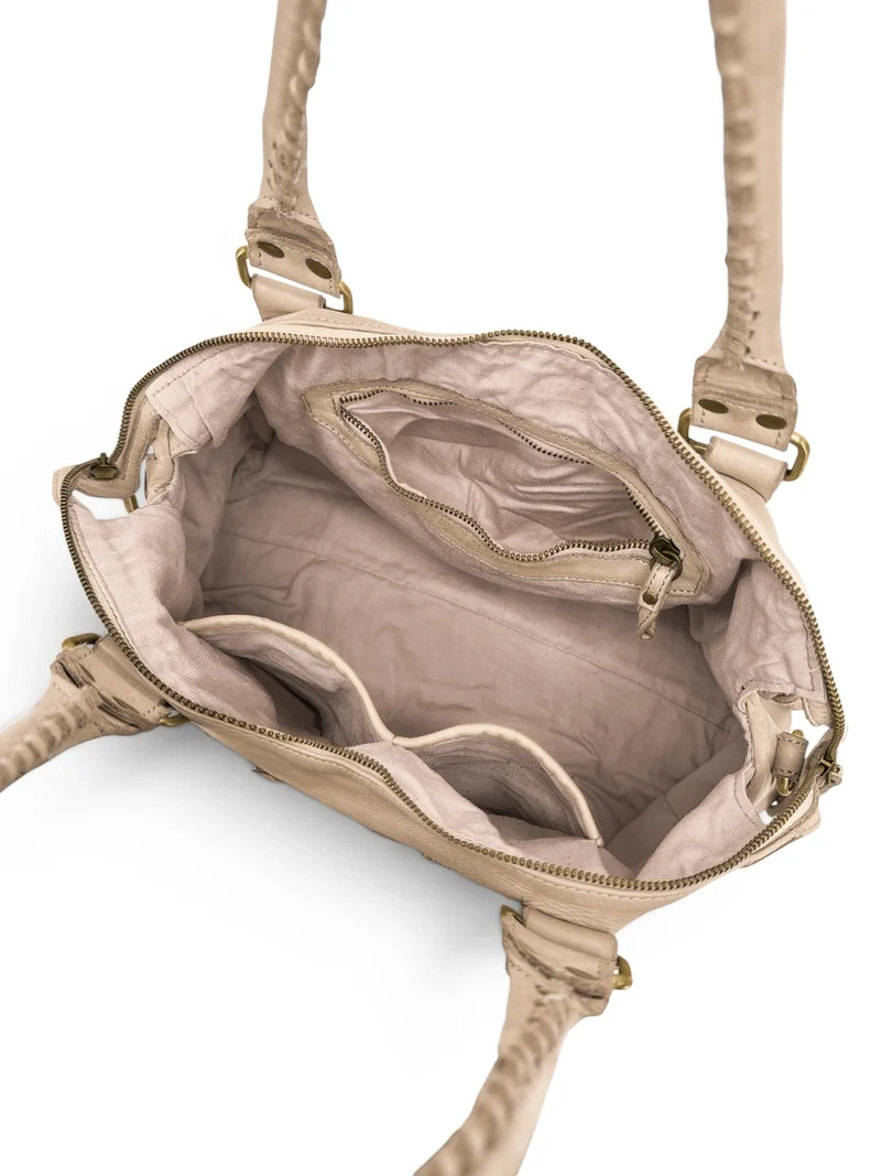 Grand sac en cuir vintage STORM XL HURRICAN Beige crème