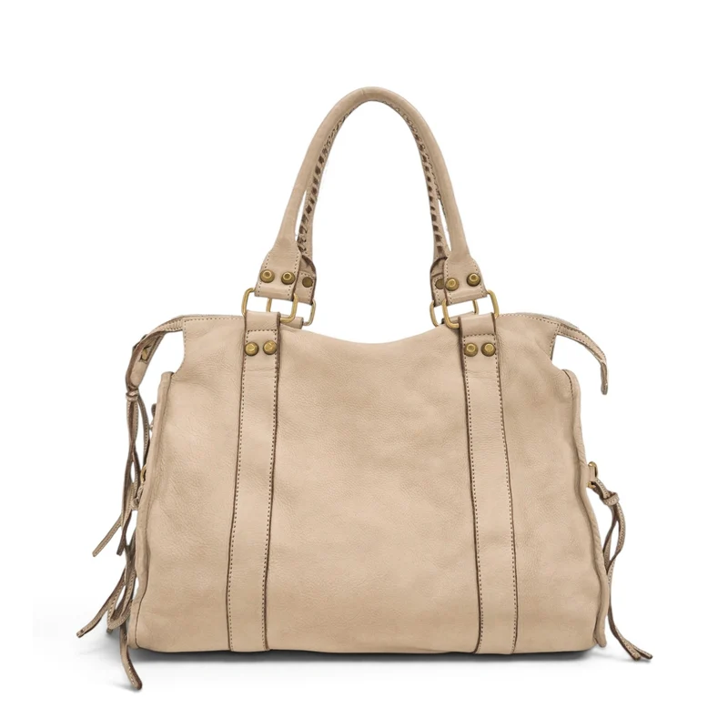 Grand sac en cuir vintage STORM XL HURRICAN Beige crème