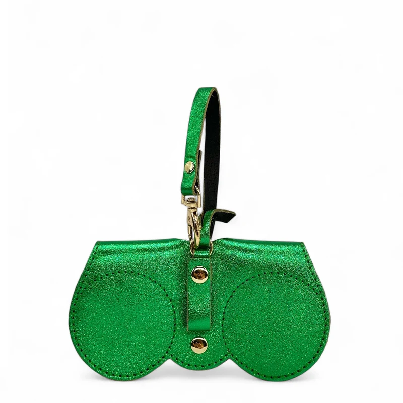 Etui à lunettes en cuir irisé PEANUT GLOW Vert anglais irisé