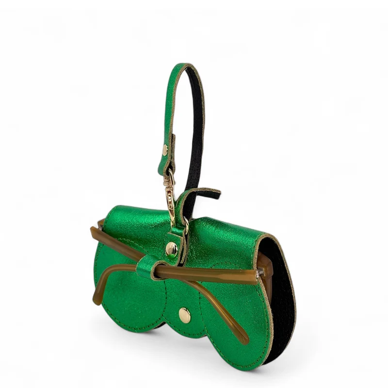 Etui à lunettes en cuir irisé PEANUT GLOW Vert anglais irisé