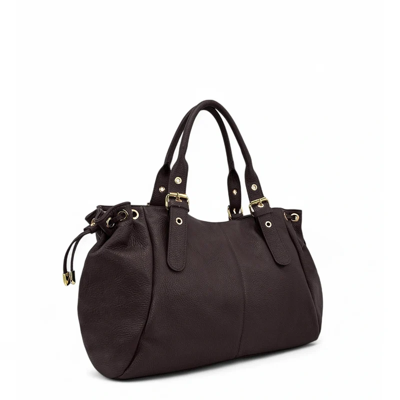 Sac bowling en cuir grainé PRINCESSE XL Marron chocolat