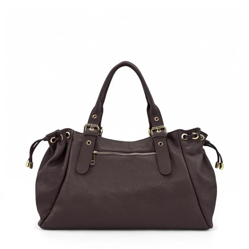Sac bowling en cuir grainé PRINCESSE XL Marron chocolat