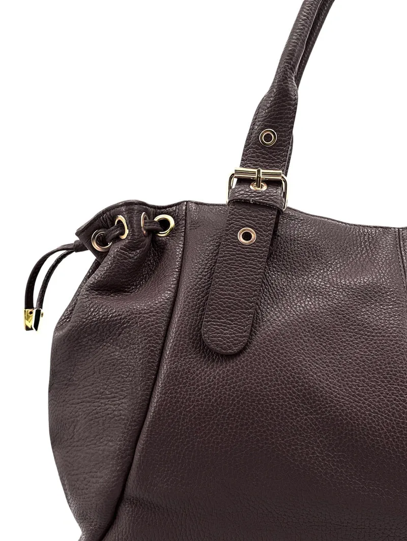 Sac bowling en cuir grainé PRINCESSE XL Marron chocolat