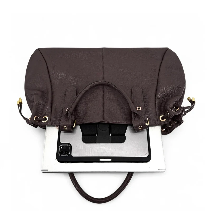 Sac bowling en cuir grainé PRINCESSE XL Marron chocolat